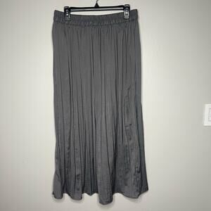 Rachel Zoe Pleated Maxi Skirt Gray Sz L Elastic Waist Boho Flowy Academia Witchy